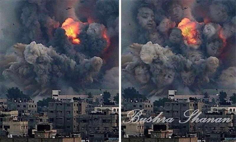 FOTOGALERíA: Palestino transforma bombardeos israelíes en mensajes de paz