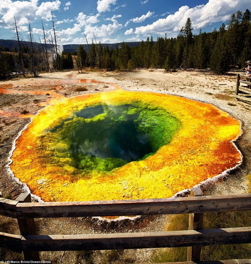 Las monedas cambian el color de un géiser en Yellowstone