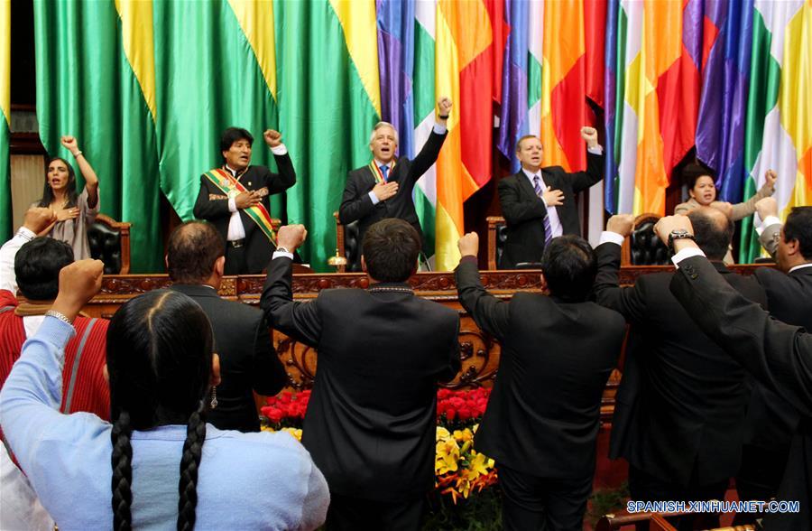 El presidente de Bolivia, Evo Morales, presenta este viernes ante el Parlamento el informe de gestión de sus 10 a?os de Gobierno.(Xinhua/Jose Lirauze/ABI)