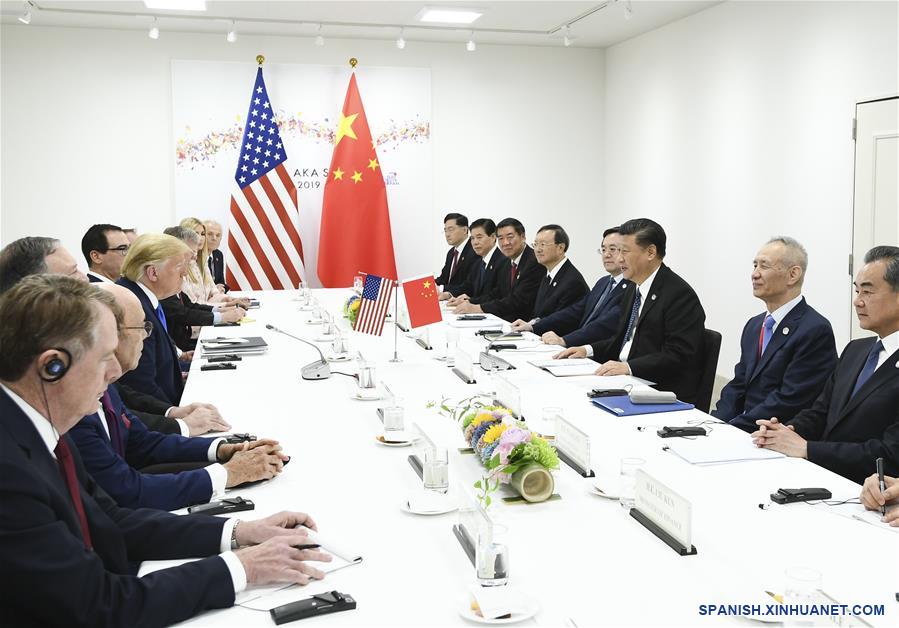 El presidente chino, Xi Jinping, se reúne con el presidente estadounidense, Donald Trump, en Osaka, Japón, el 29 de junio de 2019. (Xinhua/Xie Huanchi)