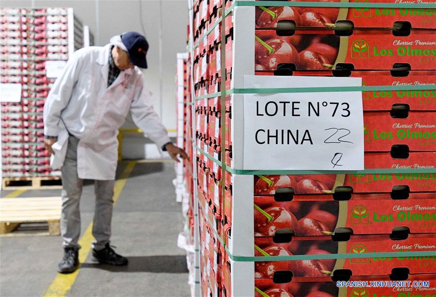  SANTIAGO, 18 diciembre, 2019 (Xinhua) -- Imagen del 5 de diciembre de 2019 de una persona trabajando en la Planta Merquen, en la comuna de Paine, en Santiago, Chile. El 88 por ciento de las cerezas chilenas de exportación se enviaron a China en la temporada 2018/2019, lo que convirtió al país asiático en el principal destino de la fruta, un fenómeno que, según la Asociación de Exportadores de Frutas de Chile, se mantendría en 2020 con cifras históricas. (Xinhua/Jorge Villegas) 