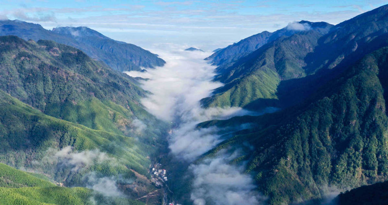 Monta?a Wuyi, declarada Patrimonio Natural y Cultural de la UNESCO en la provincia de Fujian, vista a vuelo de pájaro. [Foto: Xinhua]