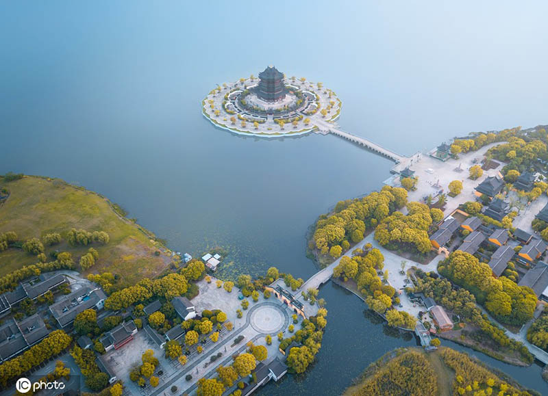 Foto aérea tomada en el templo de Chongyuan en Suzhou, provincia de Jiangsu, en el este de China, a principios de este a?o. [Foto / IC]