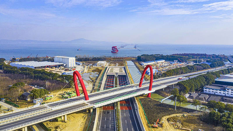 Foto aérea del túnel de Taihu. [Foto: proporcionada a chinadaily.com.cn]