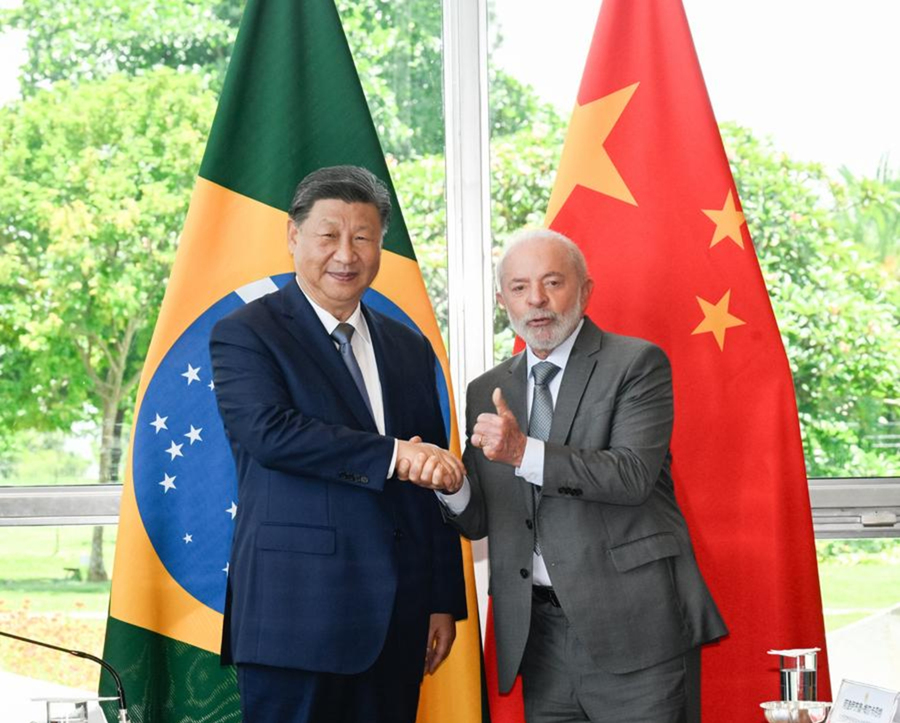 El presidente de China, Xi Jinping, sostiene conversaciones con su homólogo brasile?o, Luiz Inácio Lula da Silva, en Brasilia, capital de Brasil, el 20 de noviembre de 2024. (Xinhua/Li Xueren)